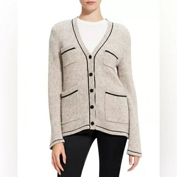 Theory Sweaters - *Theory Cream Cardigan with Black Accents – Size S